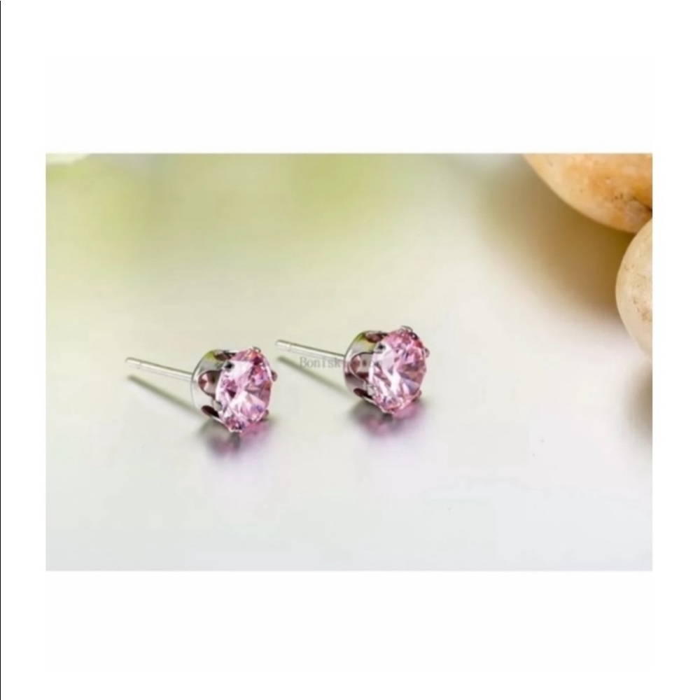 💖 Hypoallergenic Stainless Steel Cubic Zirconia Pink Topaz Earrings 4mm NEW